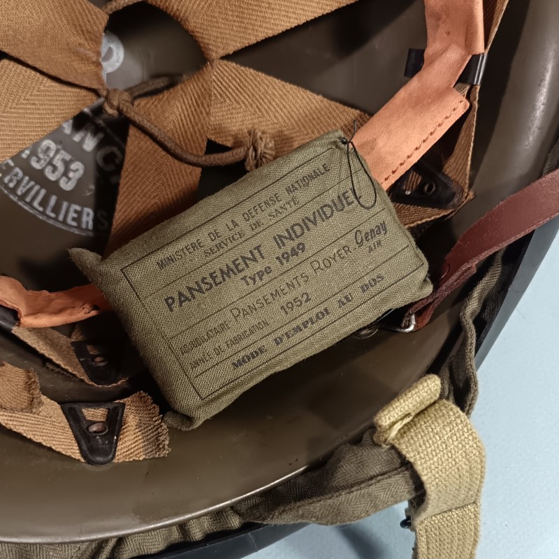CASQUE FRANCAIS MODELE 1951 AVEC CAMOUFLAGE CAPUCHE KAKI MODELE 47 CASQUE LOURD H.R. 1955 + LINER FRANCK 1953